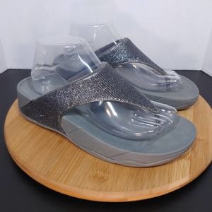 FitFlop Electra Sequin Slip On Sandals Womens 9 Thong Flip Flop Silver Gray